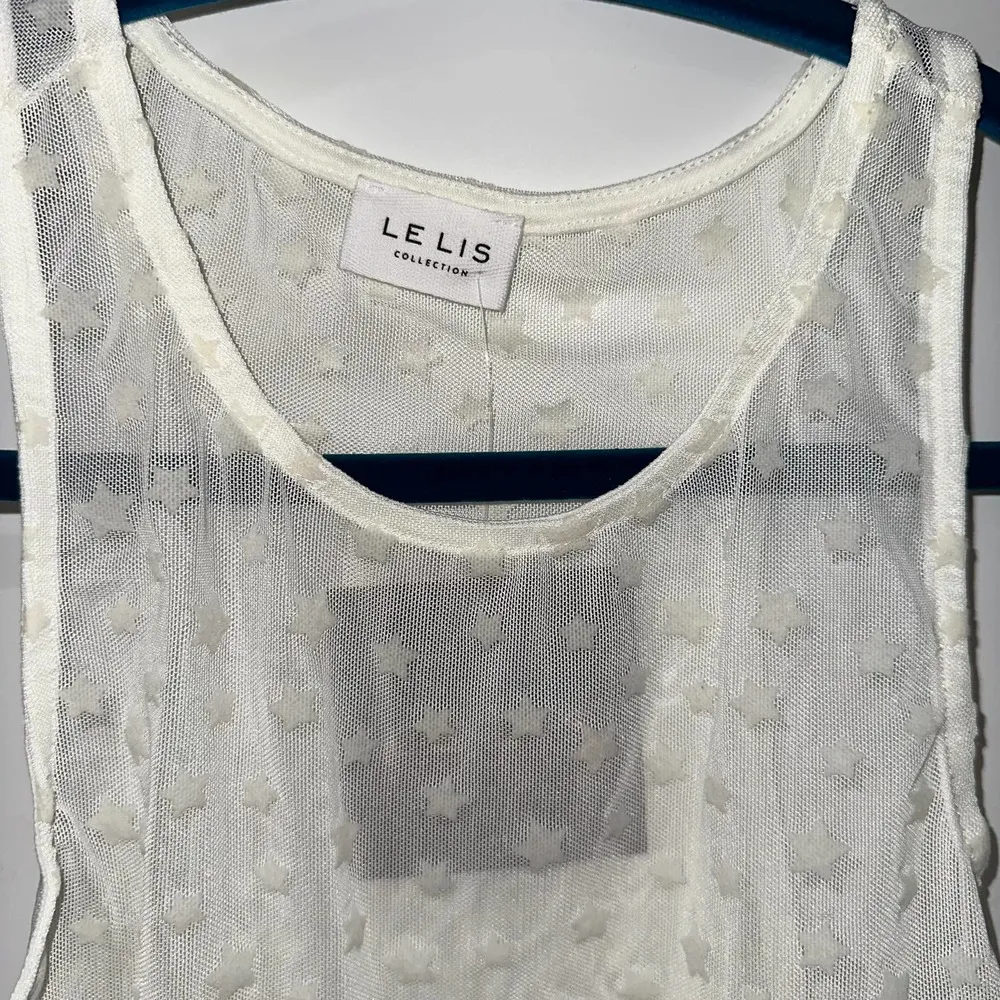 LE LIS OFF WHITE CREAM STAR EMBELLISHED MESH BODYSUIT MEDIUM - Image 3