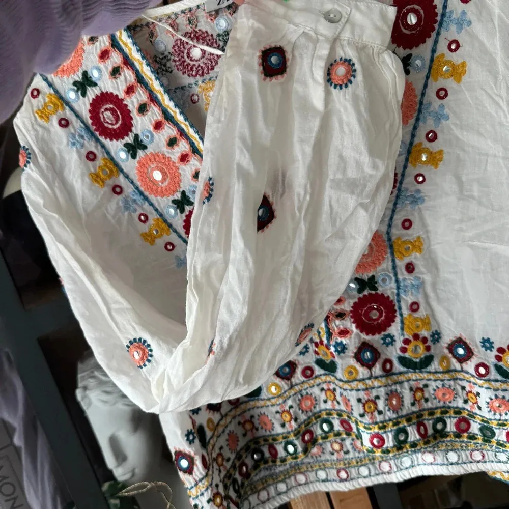 Zara Embroidered Set embellished beaded skirt top boho colorful long sleeve crop - Image 9