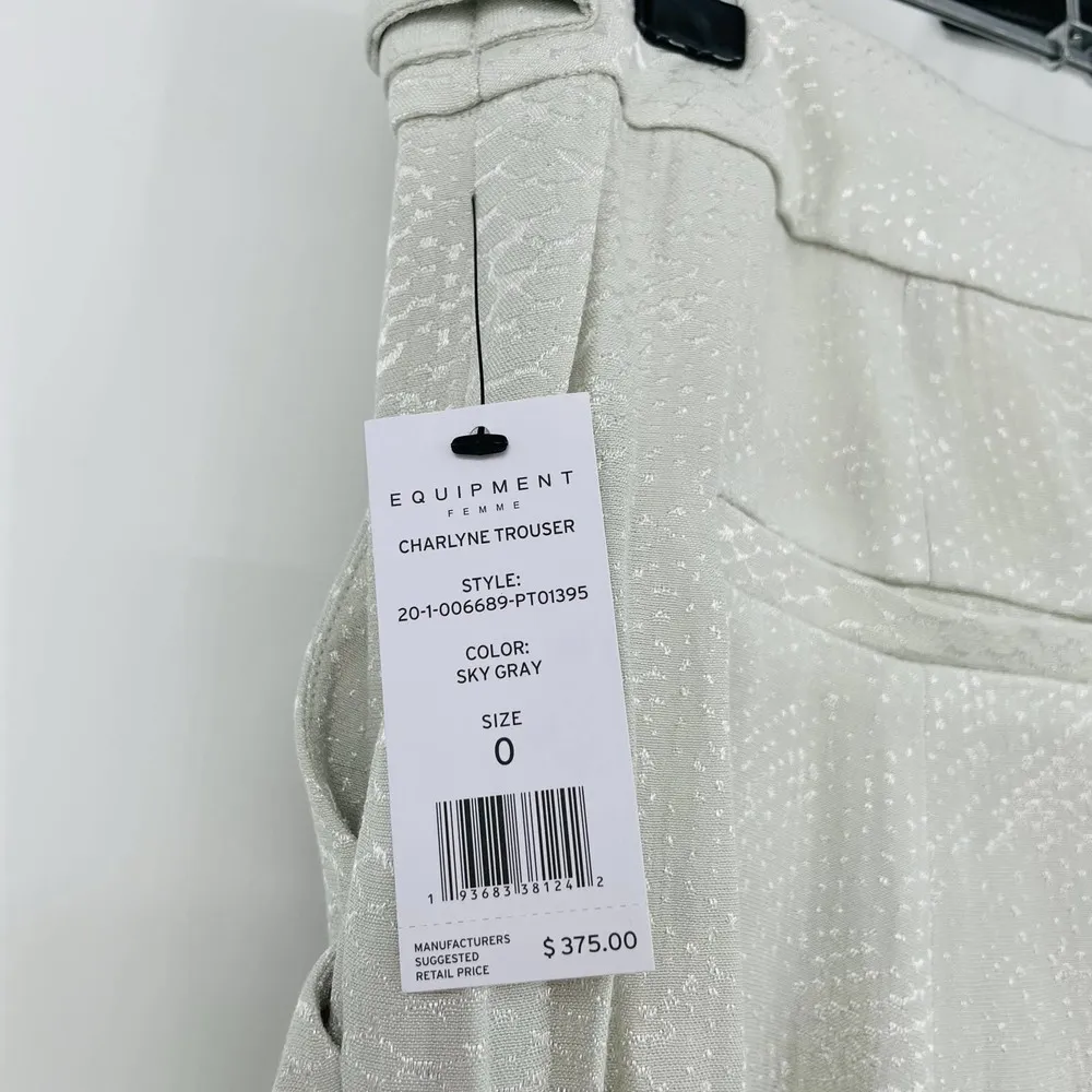 NWT EQUIPMENT Charlyne Tonal Snakeskin Print Trousers In Sky Gray Size 0 - Image 10