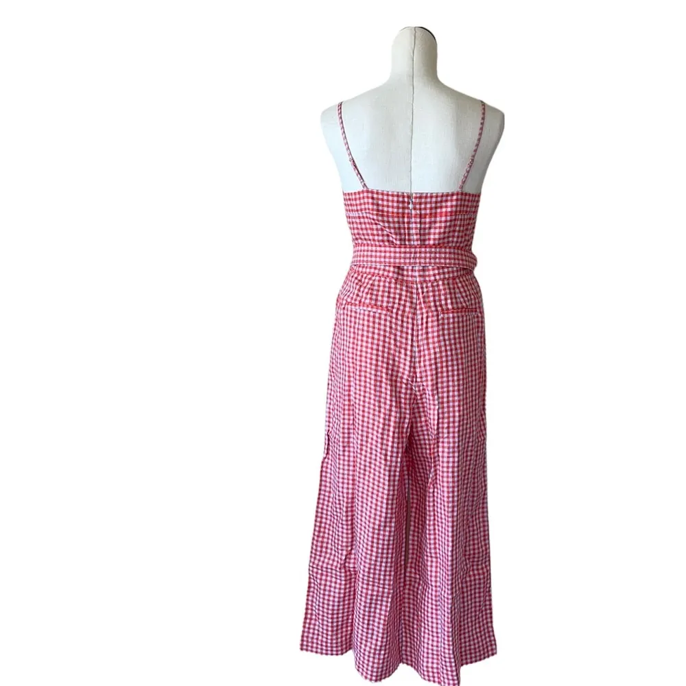 NWOT J . Crew Women's Red  Linen Waist Tie jumpsuit Pockets SZ-6 - Image 5