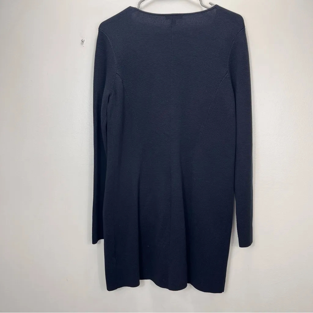 Eileen Fisher Black Silk Leather Trim‎ Cardigan Sweater Long Zip Jacket SMALL - Image 5