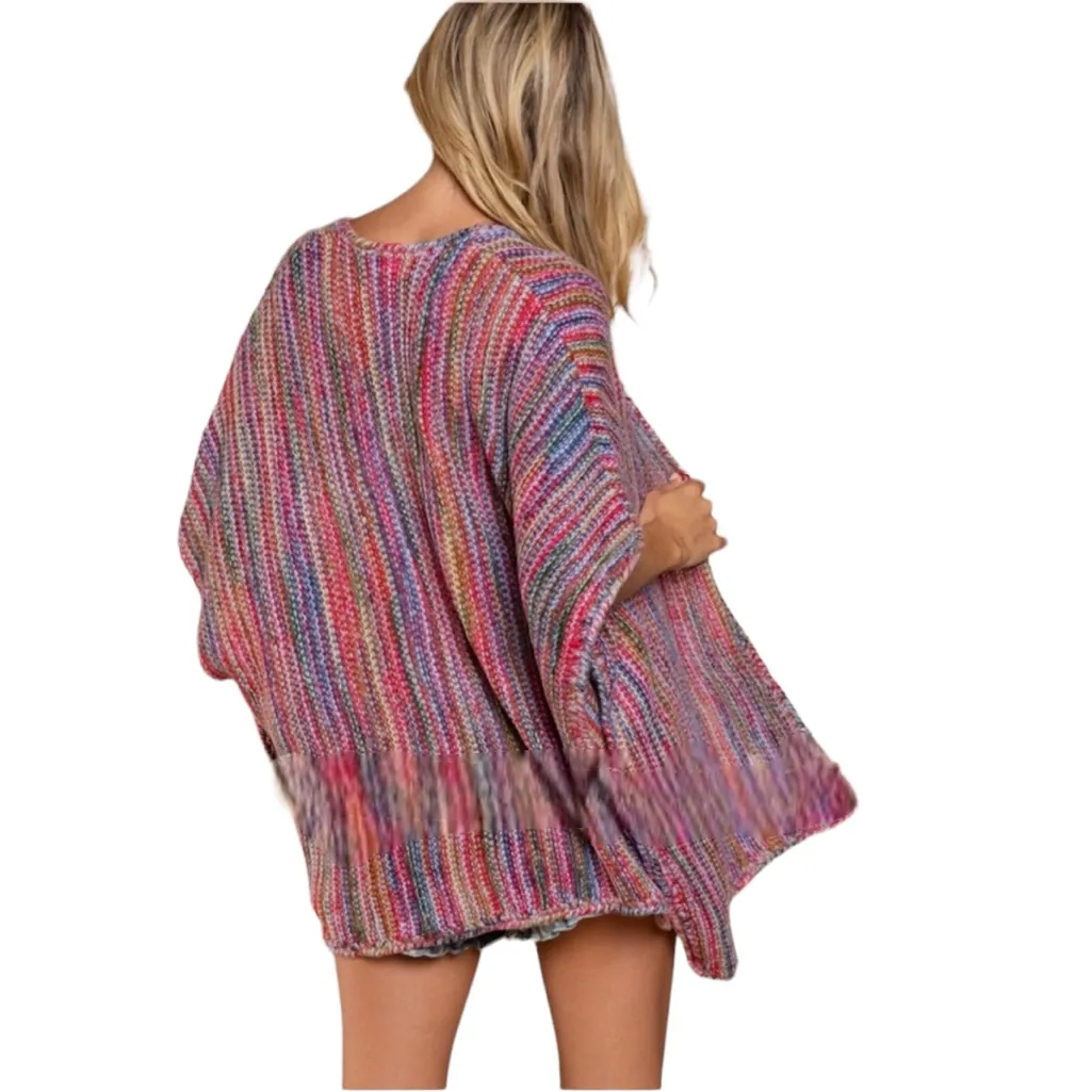 POL Red Rainbow Open Front Kimono Sweater M - Image 3