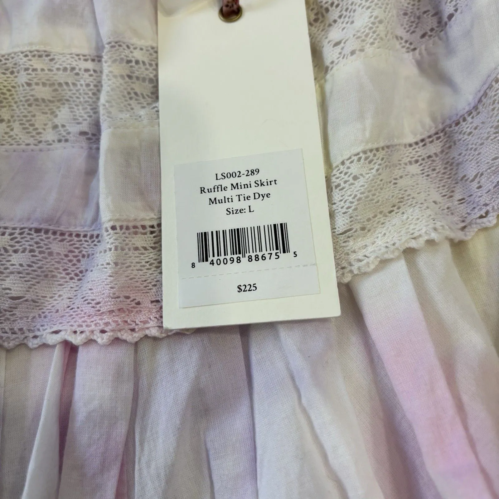 Love Shack Fancy Skirt Size Large Ruffle Mini Skirt Multi Tie Dye New With Tags - Image 3