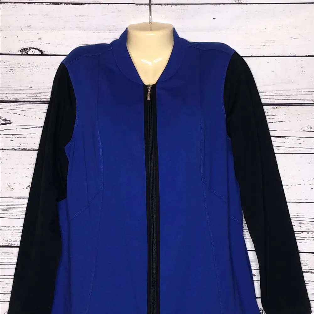 Denim & Co. Active Size L Blue & Black Colorblock Zip Front Knit Jacket - Image 2