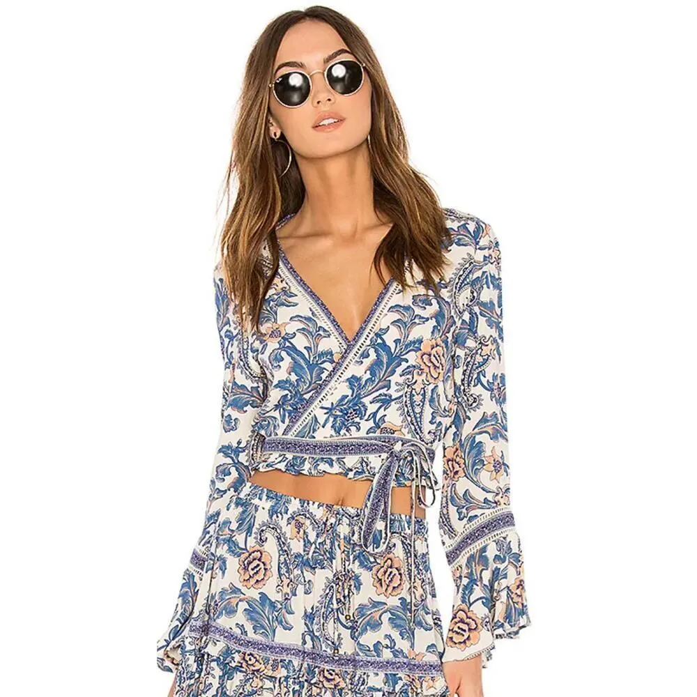 Spell & the Gypsy Monaco Etienne Wrap Top Sz. S Blue - Image 5