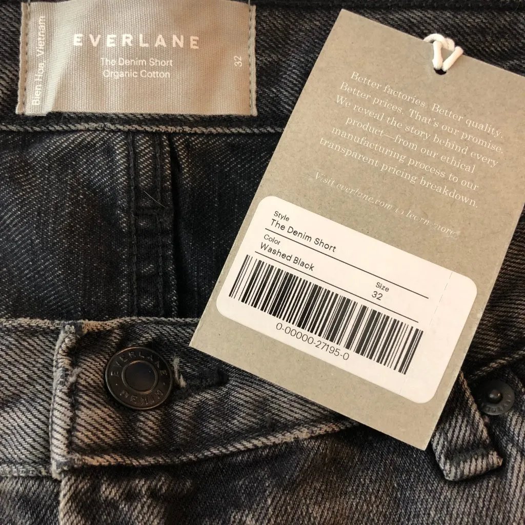Everlane Womens The Denim Short Raw Hem Organic Cotton Washed Black 32 - Image 5