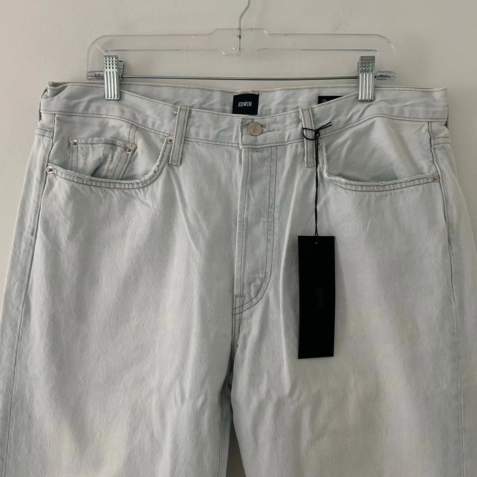 Edwin Women's Cai Straight Leg Distressed Jean High Hopes Light Blue Wash 34 New - Image 3