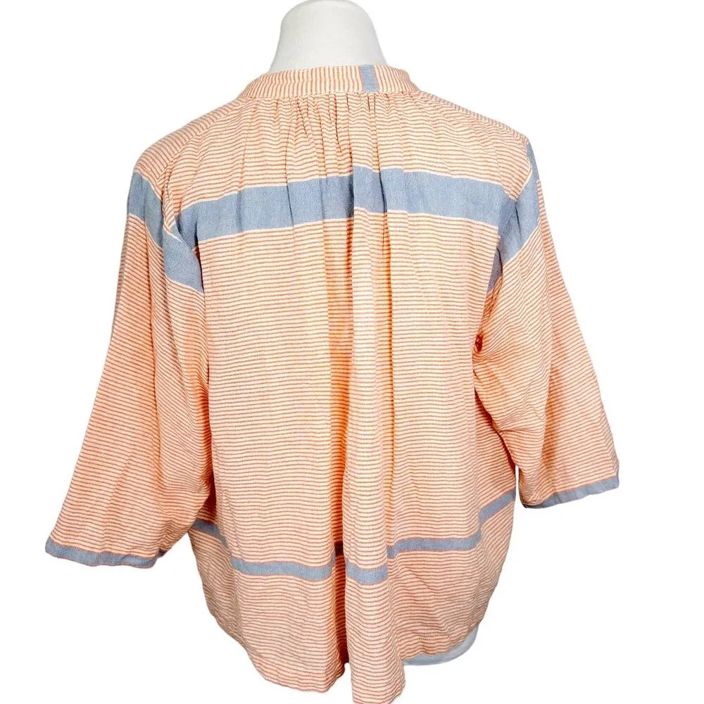Apiece Apart Agata Shirred Boxy Flowy Blouse in Cote Stripe Orange Blue White 4 - Image 4