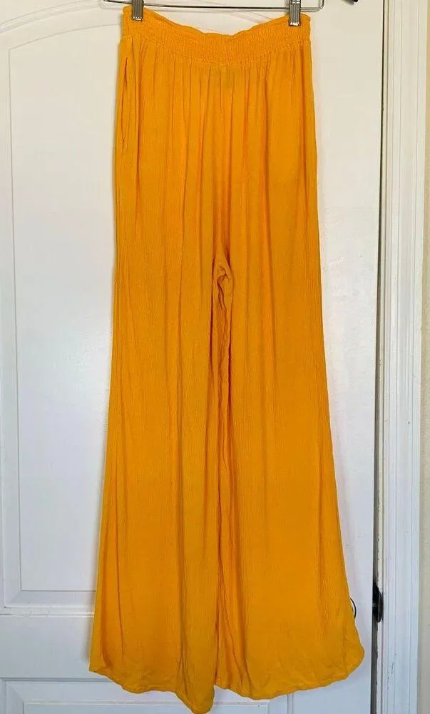 Forever 21 Golden Yellow Flowy High Waisted Linen Pants (Swim Coverup Bottoms) L - Image 7