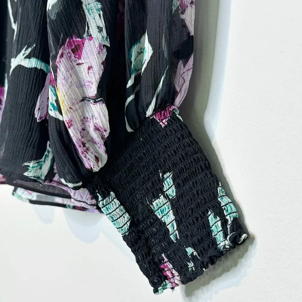 A.L.C. Venetia Floral Black Purple Silk Popover Blouse Shirt Top Size 4 - Image 11