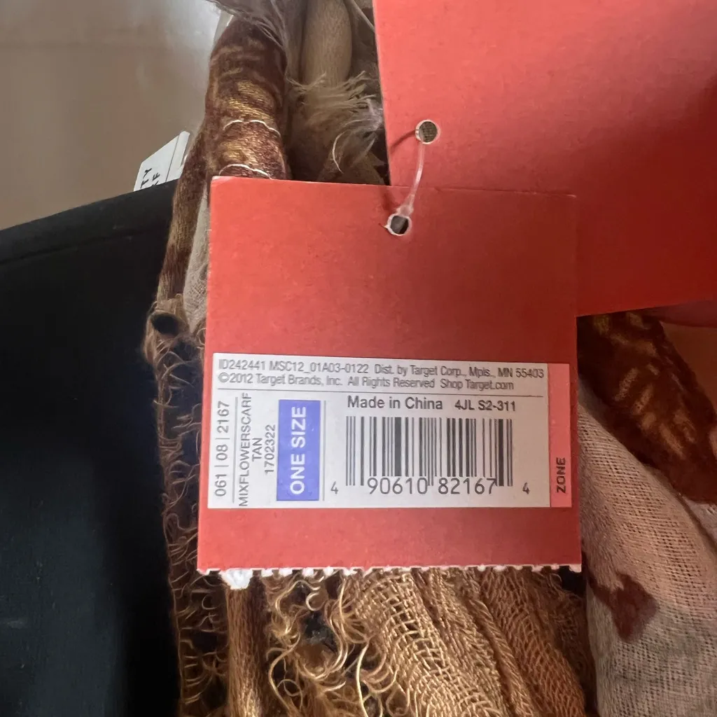 Mossimo Supply Co Infinity Scarf Brown Knit & Floral Print Loop Fall Accessory Tan - Image 4