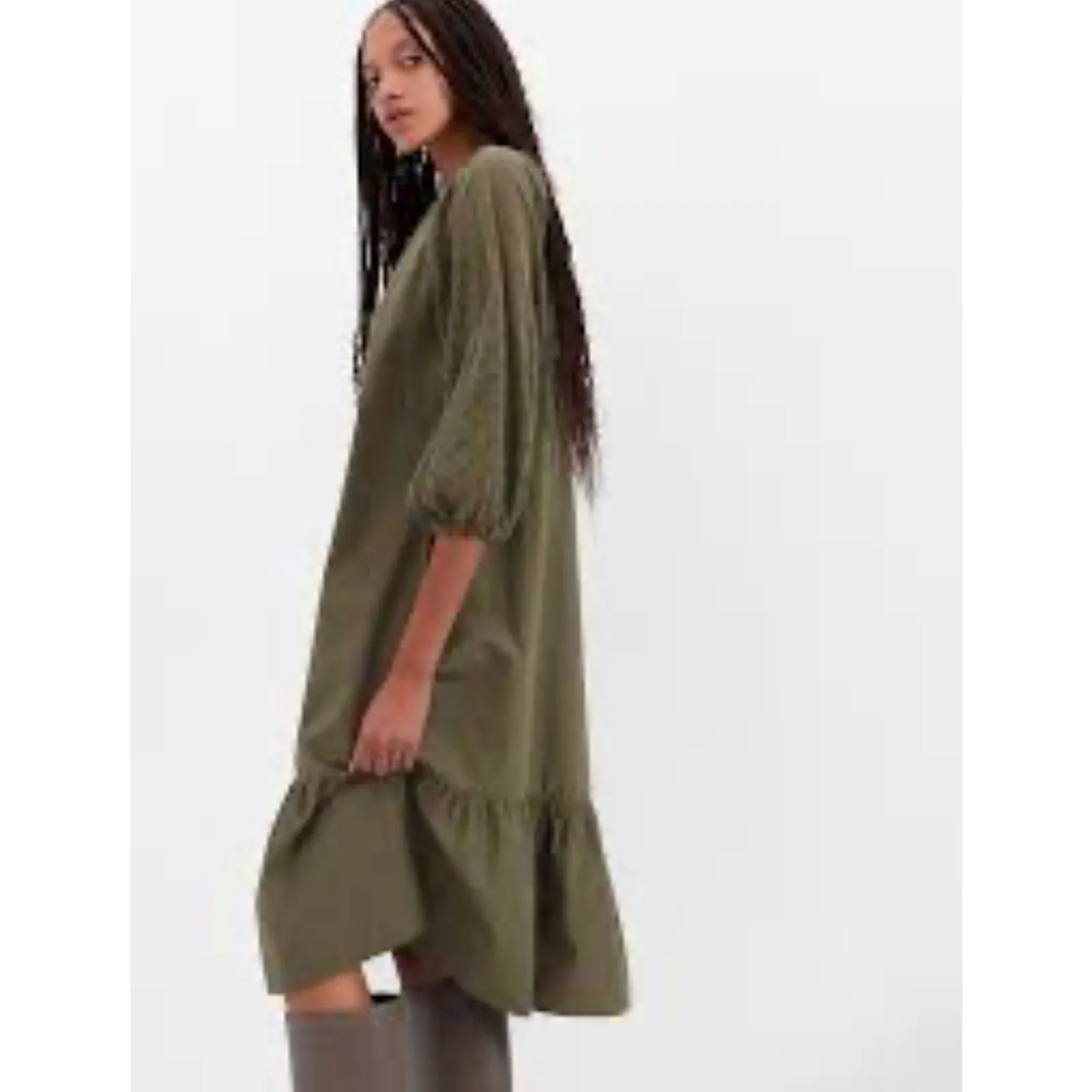 GAP Lace Sleeve Midi Dress in Army Jacket‎ Green Size Small - Image 2