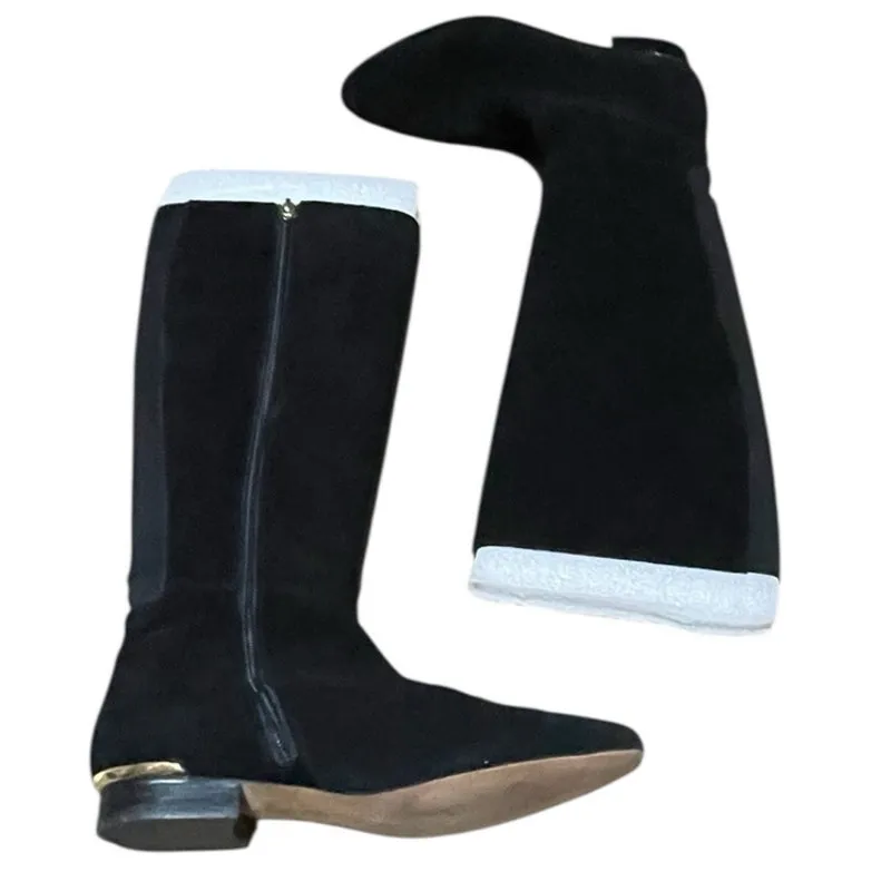 GILI Womens Size 8.5 Black Leather Suede Tall Shaft Chandra Stretch Zip Boot - Image 4