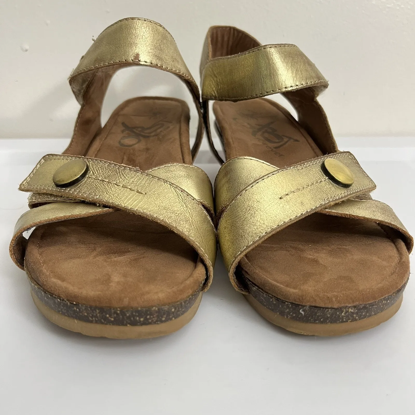 Otbt Sandey Metallic leather Festival‎ Boho Antique Gold wedge sandals Sz 8W - Image 7