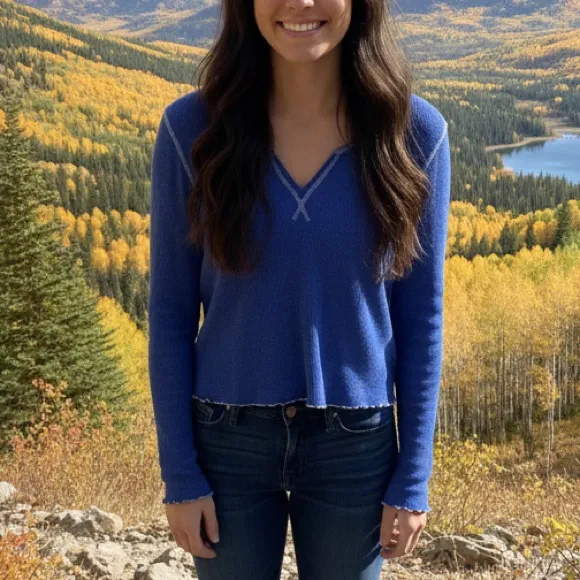 American Eagle Soft & Sexy ribbed long-sleeve v-neck top in blue XL - Image 2