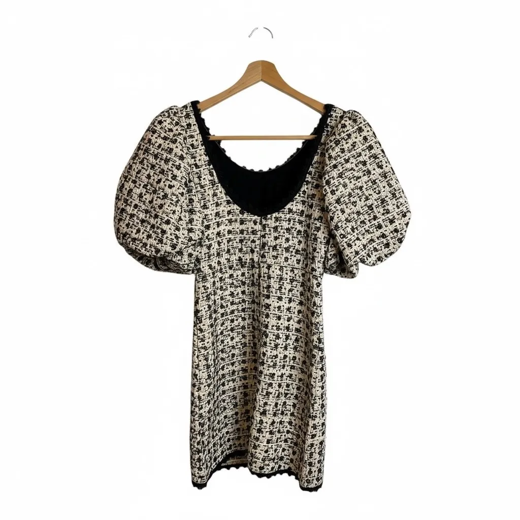 Dream SisTweed Puff Sleeve Square Neck Mini Dress Black & Cream NWT XS - Image 5