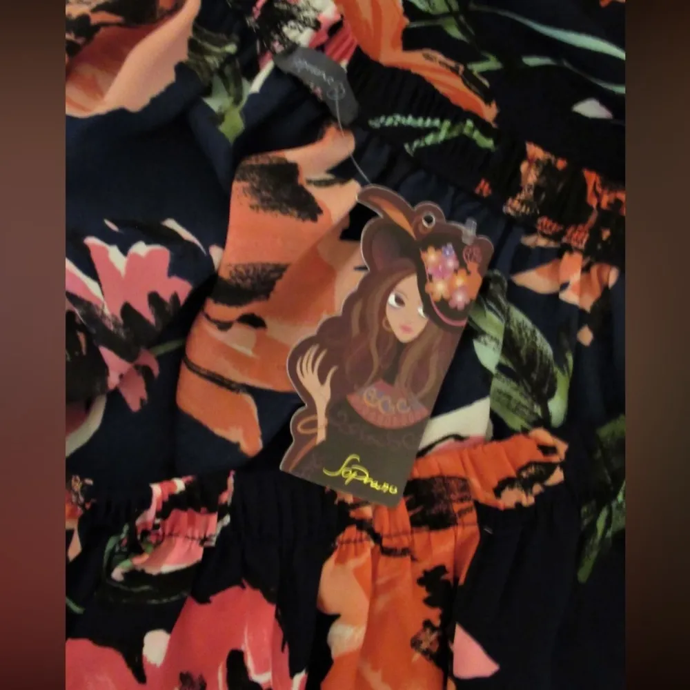 NWT Soprano navy Blue Off Shoulder Floral Beach Summer Dress Womens Size Medium - Image 5