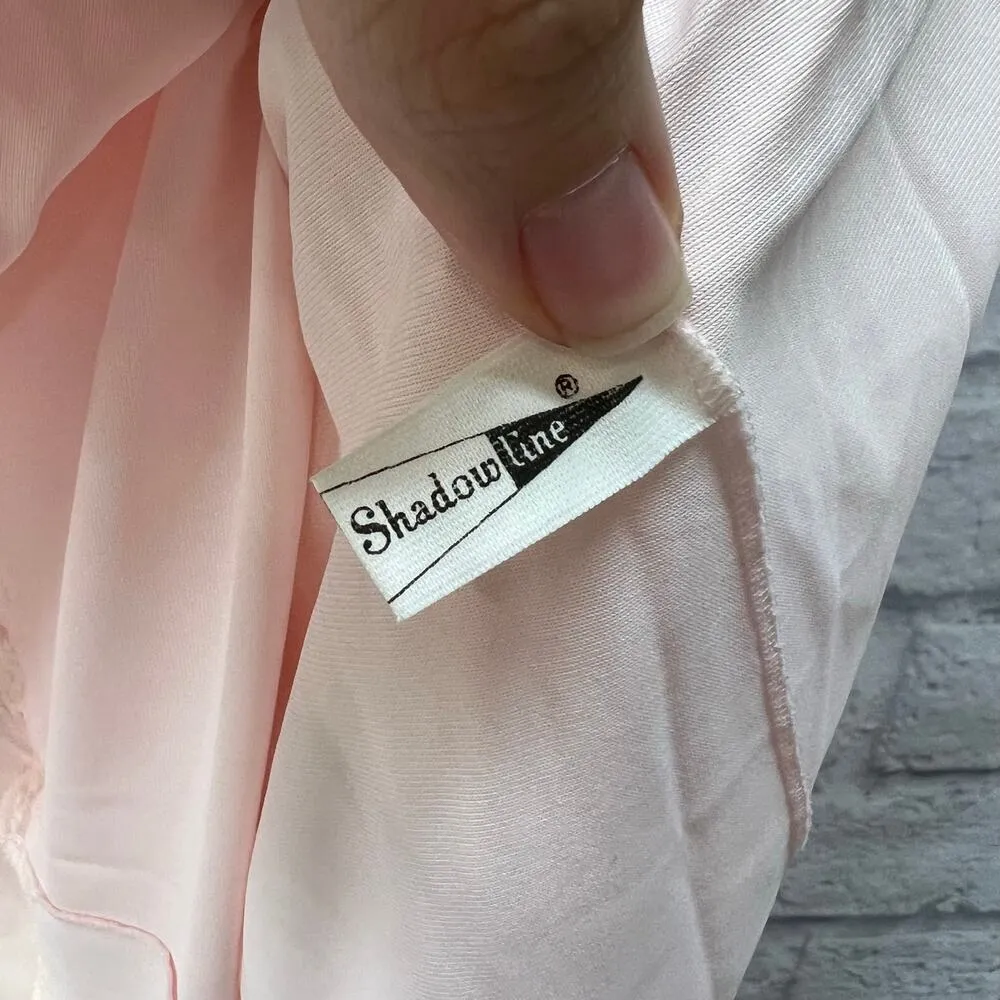 Vintage Shadowline Nylon Button Robe Pink Size S Lace Rose 3/4 Sleeve 70s/80s - Image 5