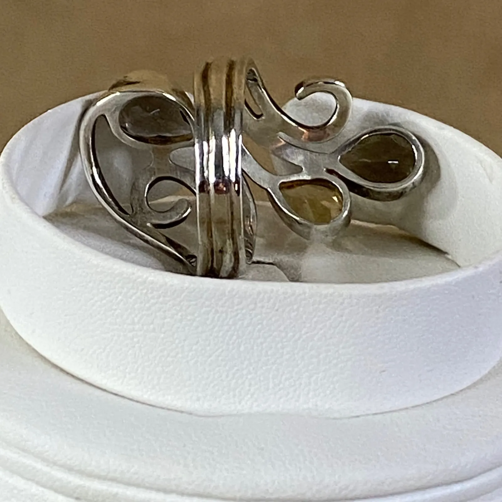 Genuine Smoky Quartz & Citrine Swirl Design Modern‎ Ring 1.83CTW Cocktail Sz 10 Silver - Image 5