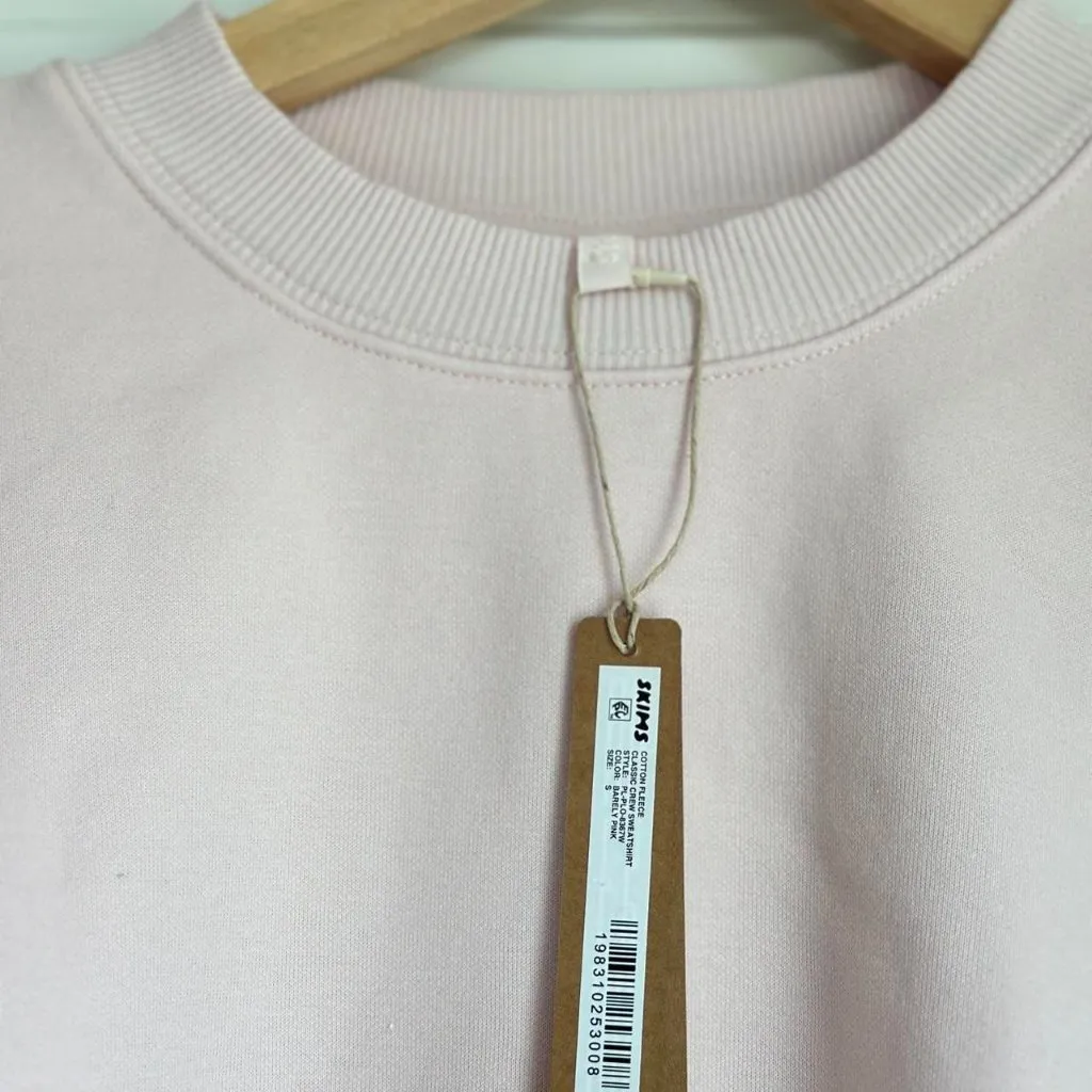 Skims Cotton Fleece Classic Crewneck in Barely Pink, Size Small - Image 7