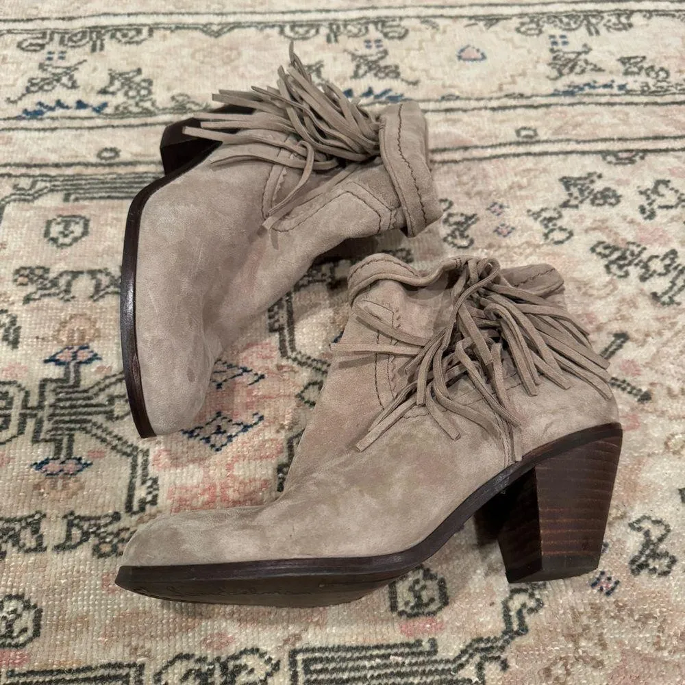 Sam Edelman Louie Fringe Booties in suede in gray taupe | Size 6.5 - Image 4