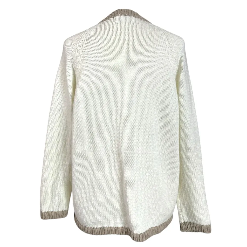 Vintage 70s Folk Art Cottage Cathy Embroidered Floral Cardigan Sweater Large White - Image 3