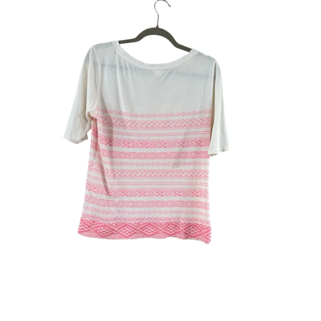Women's J.Crew Short Sleeve Tee S White Pink Pattern - Image 3