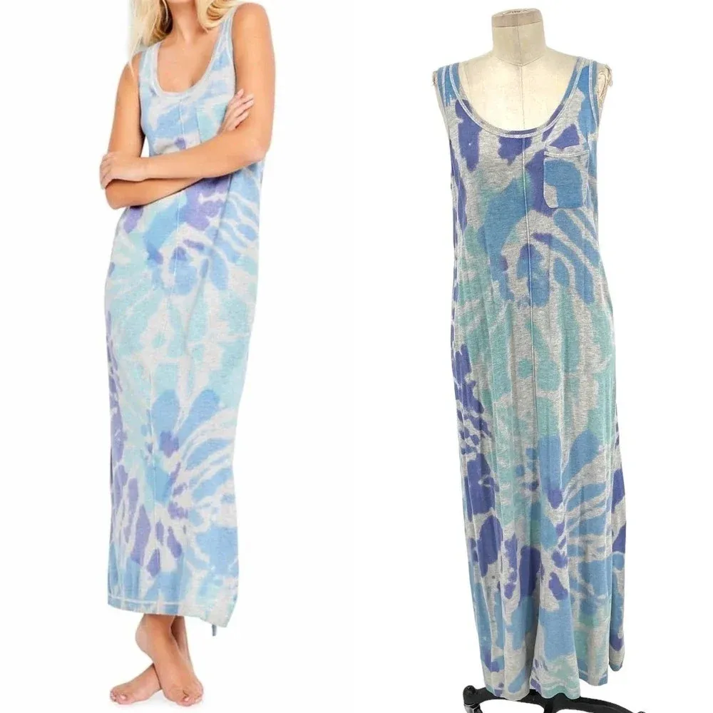 Lisa Todd Make A Splash Tie Dye‎ Maxi Tank Dress Gray Blue Purple Size Medium - Image 2
