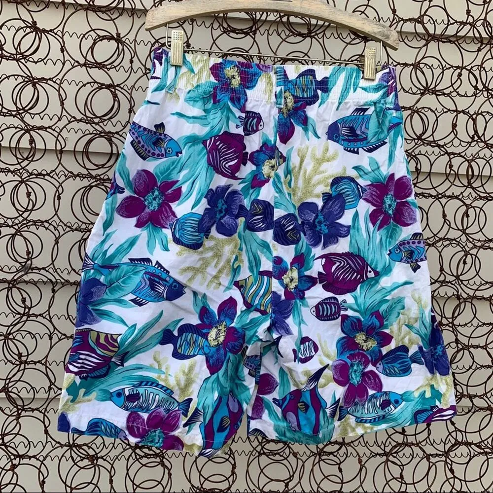 Vintage 90s culottes shorts tropical fish SMALL/MEDIUM Blue - Image 2