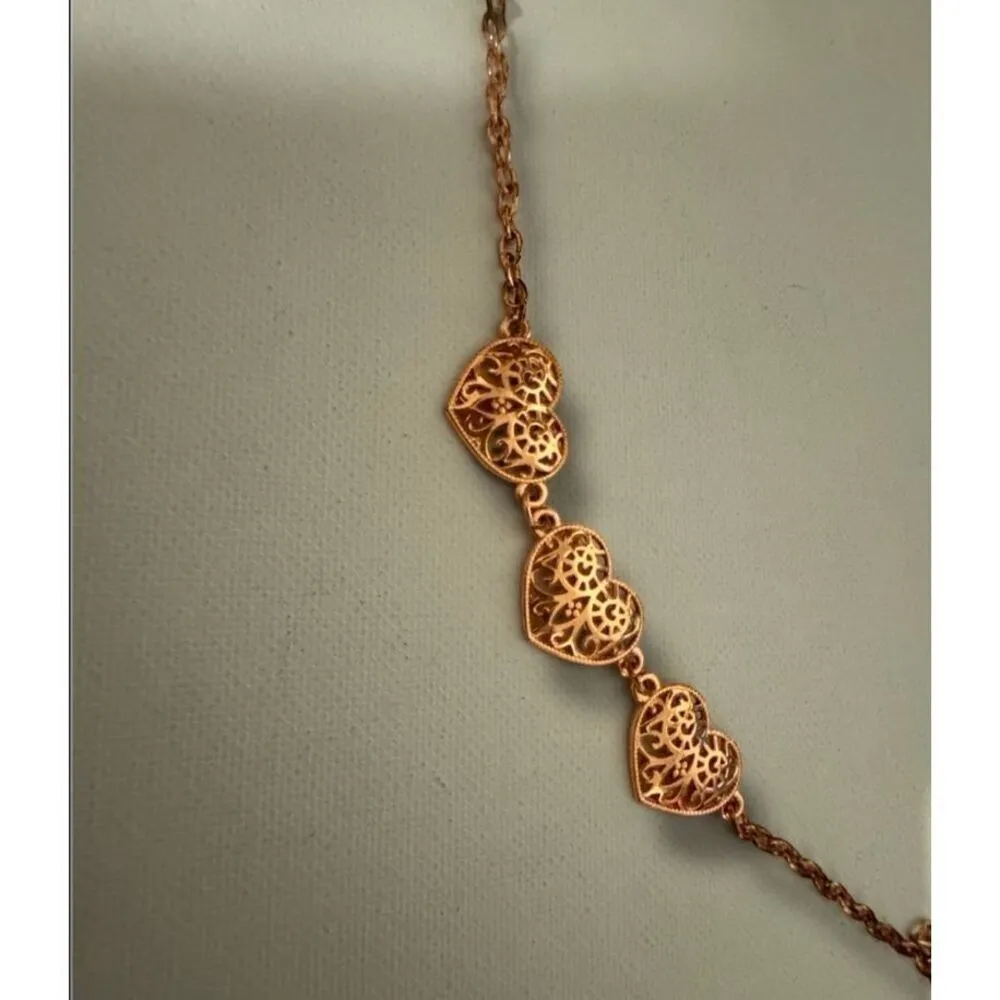 Women's Gold Tone Heart Shaped Charm Adjustable Chain Bracelet Dainty Feminine Gold - Image 2