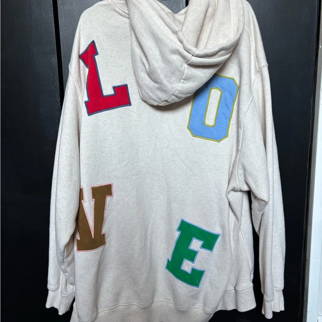 American Eagle AE Cream Hoodie Patchwork - Image 3