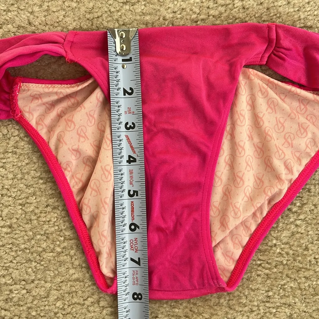 Victoria's Secret Hot Pink Satin V Hardware Bandeau Bikini Swimsuit Set Small - Image 9
