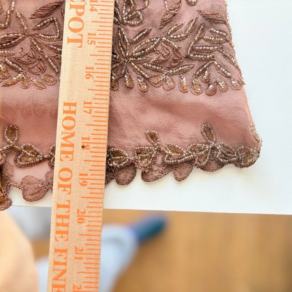 Calypso Brown Silk Beaded Top Medium‎ Sleeveless Feminine Dainty Elegant Formal - Image 6