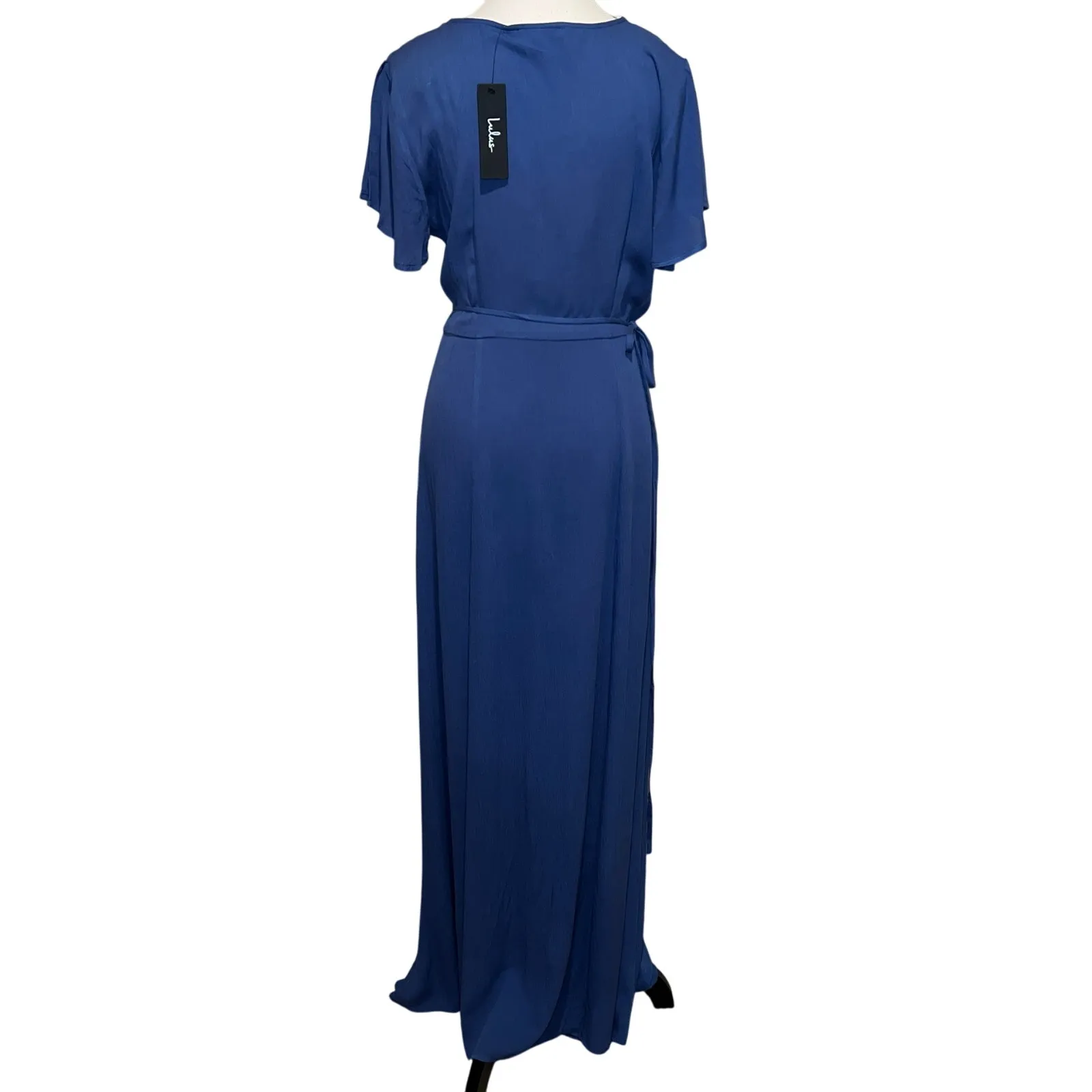 Lulus Heart of Marigold Denim Blue Wrap Maxi Dress Flutter Sleeve Size S - Image 4