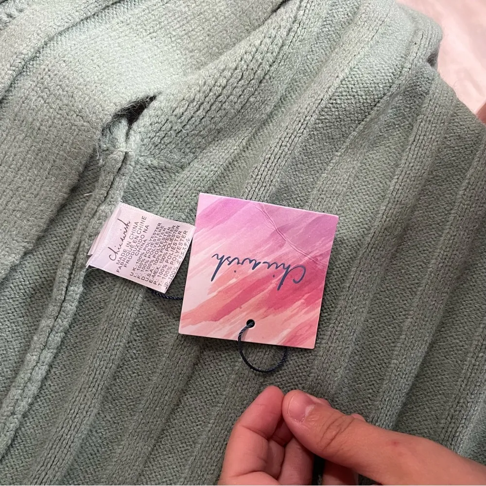 New! Chicwish Green Ribbed Open Front Longline Cardigan Womens S/M - Image 5