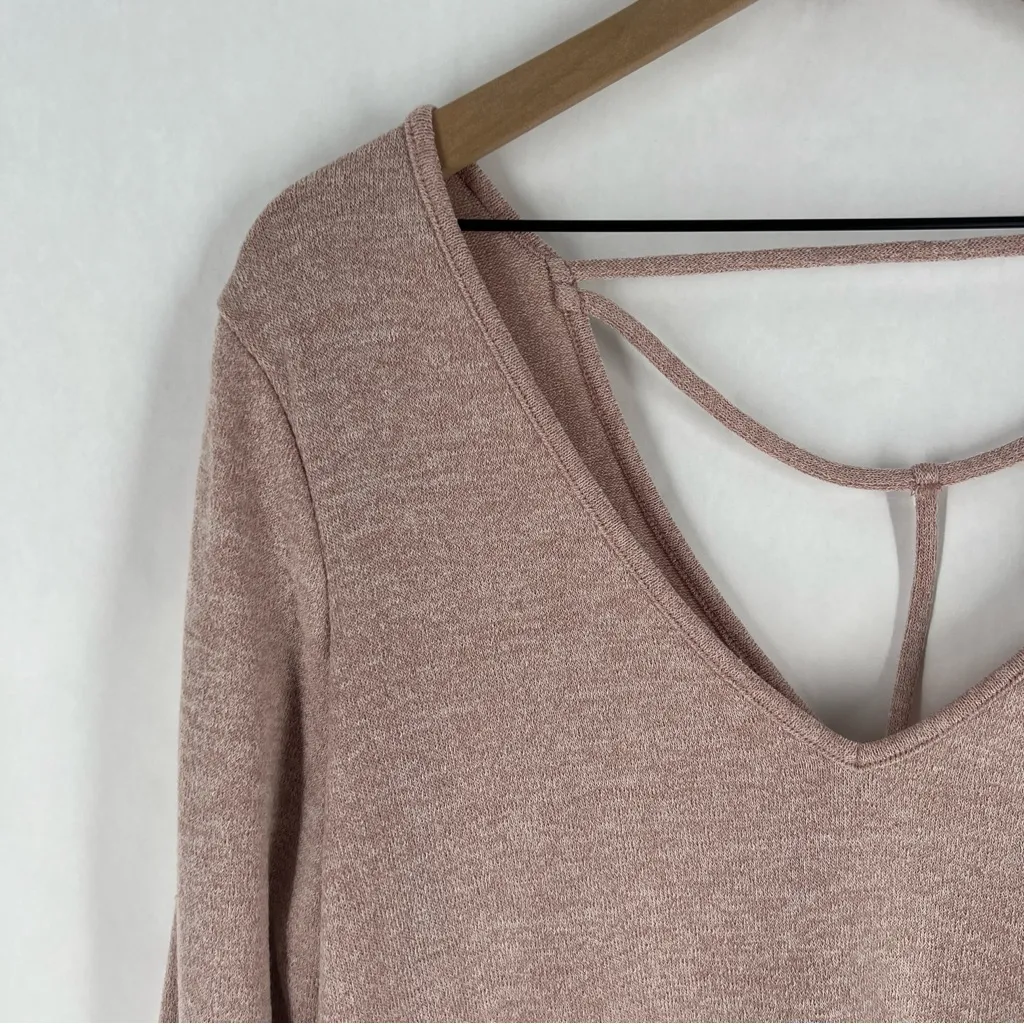 Socialite Women's Neutral Pink V-Neck Long Sleeve‎ V-Neck Knit Sweater Top L - Image 2