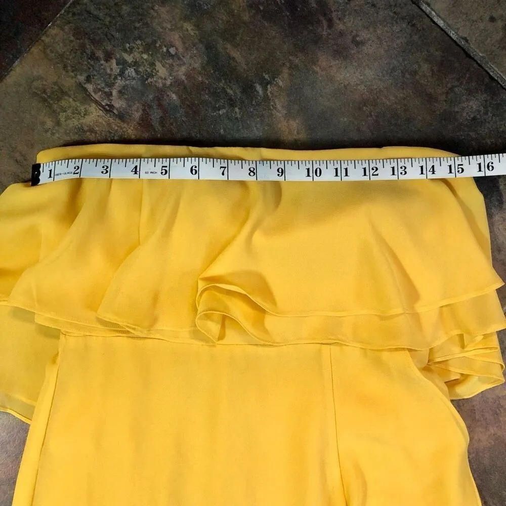 Lovers + Friends Women’s Yellow Strapless Ruffle High Slit in Front Jeadora Gown - Image 4