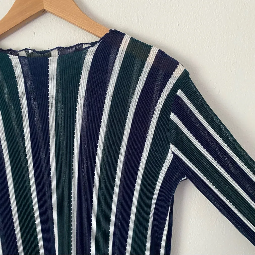 Zara Trafaluc Long Sleeve Pleated Stripe Midi Dress Size Small Navy Bodycon - Image 3