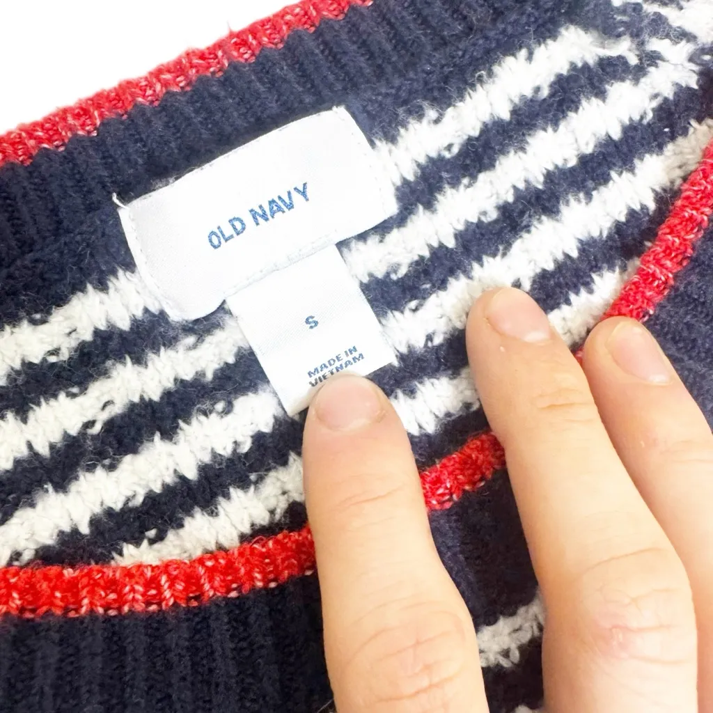 Old Navy Navy & White Striped Pullover Sweater Red Trim Size Small - Image 3