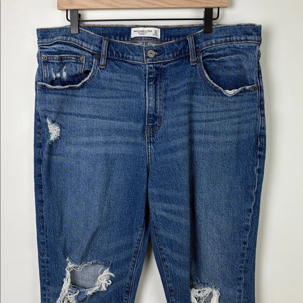 Abercrombie Mid Rise Boyfriend Jeans Women’s Size 33 or 16 Short Blue Denim - Image 2