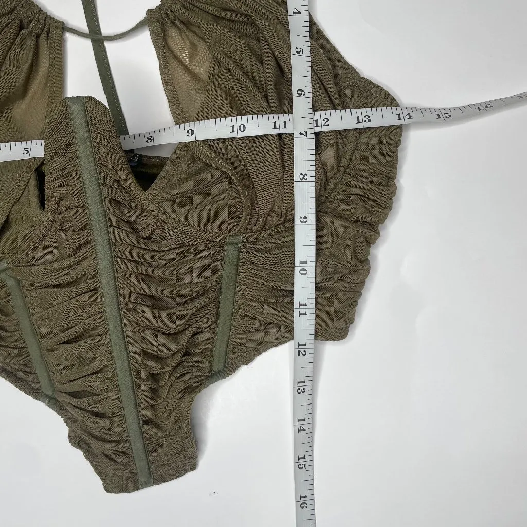 PrettyLittleThing Gathered Mesh Halterneck Underbust Corset Feminine Barbiecore - Image 10