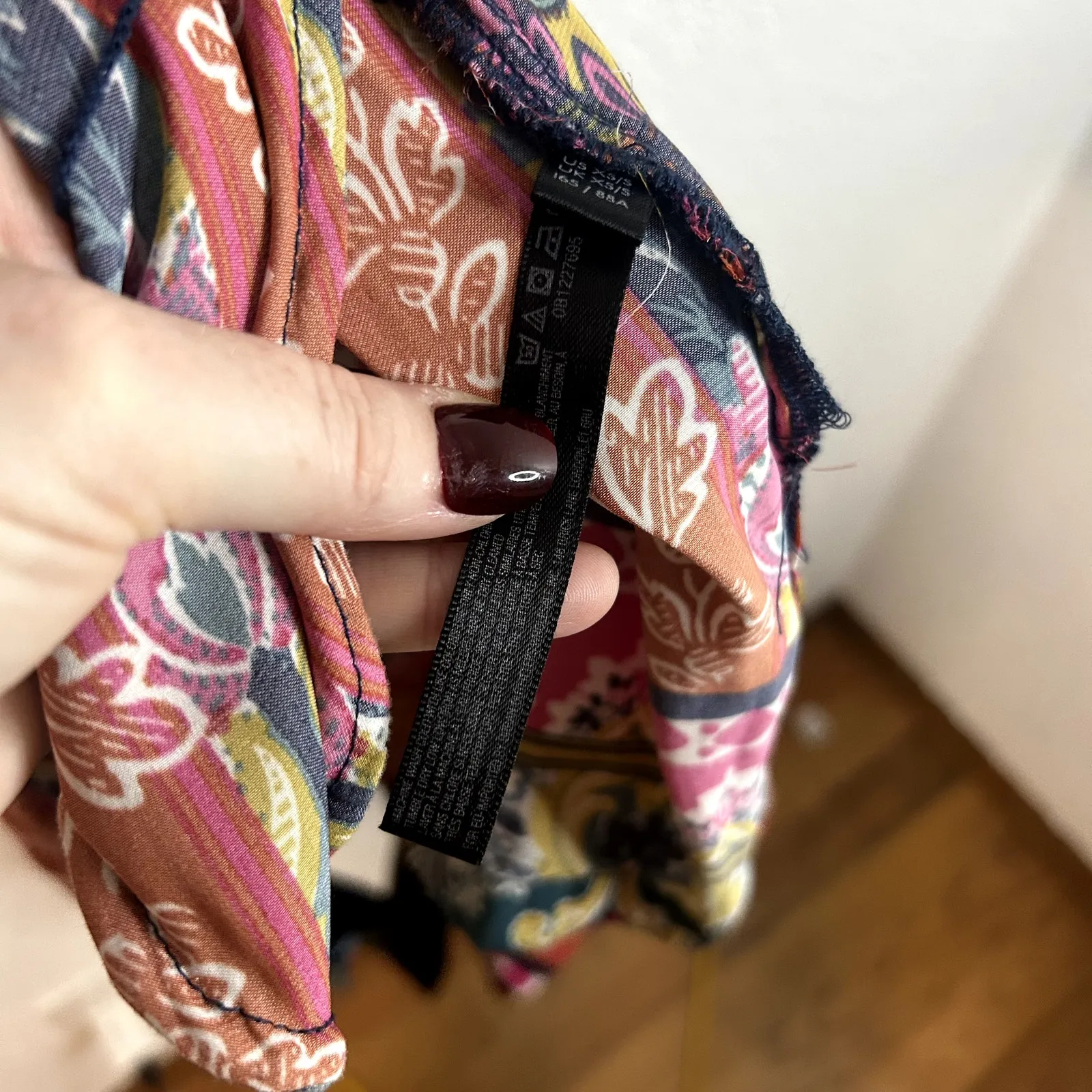 Anthropologie Zadie Multicolored Floral Velvet Kimono Womens Size XS/S Pink Navy - Image 7