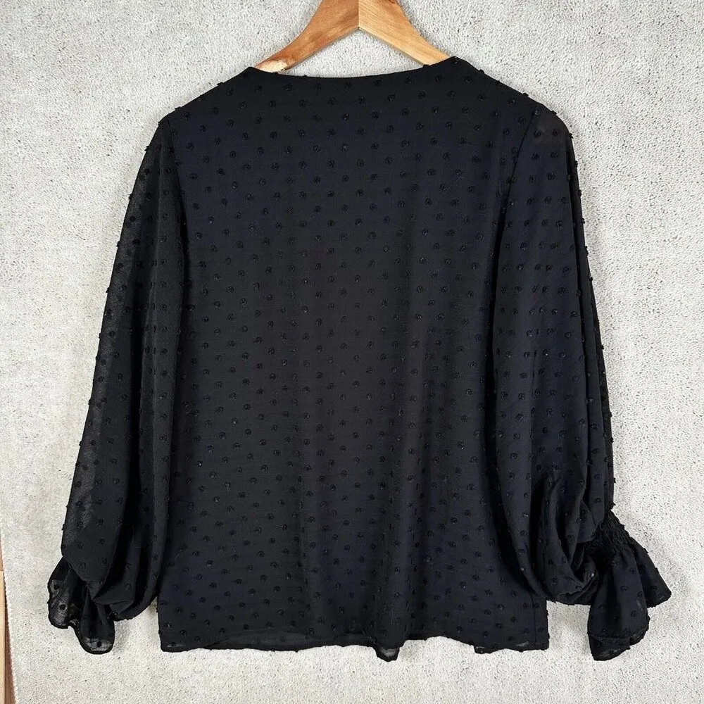 Vince Camuto Womens Small Blouse Top Black Puffy Sleeves Shirt Lightweight VNeck - Image 4