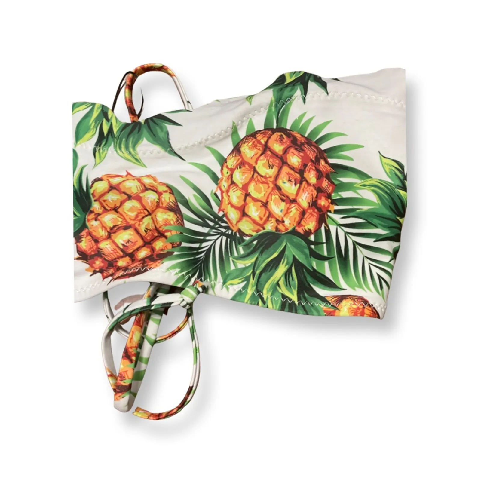 Zaful Bandeau Swimsuit Top Vibrant Pineapple Print Strapless White/Green W 4 NWT - Image 3