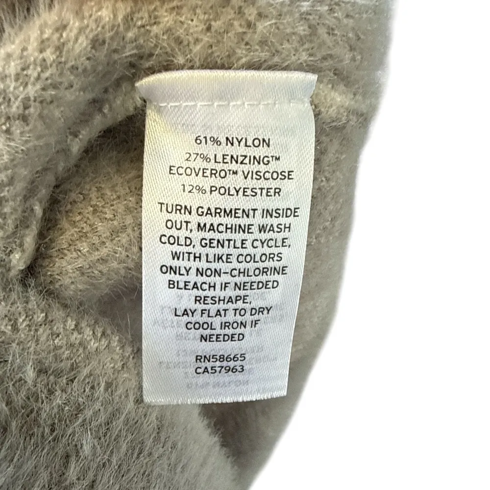 Halogen Fuzzy Abstract Stone Mock Neck Sweater Medium Cozy Gray Beige Fall - Image 8