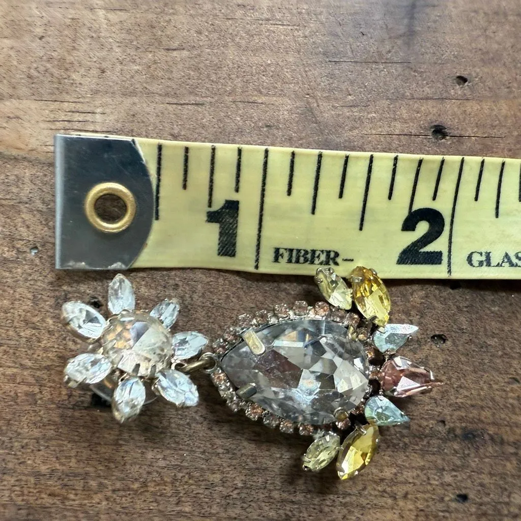 Rhinestone Statement Drop Pierced Earrings Champagne Grey Canary Yellow Silver - Image 4