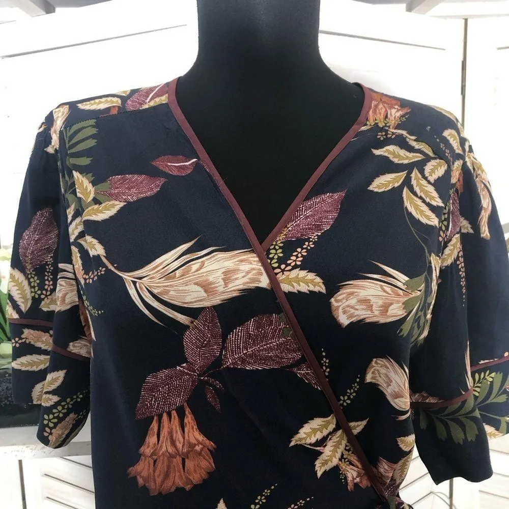 Johnny Was Jade floral pattern rust orange cream navy blue wrap midi dress Sz M - Image 9