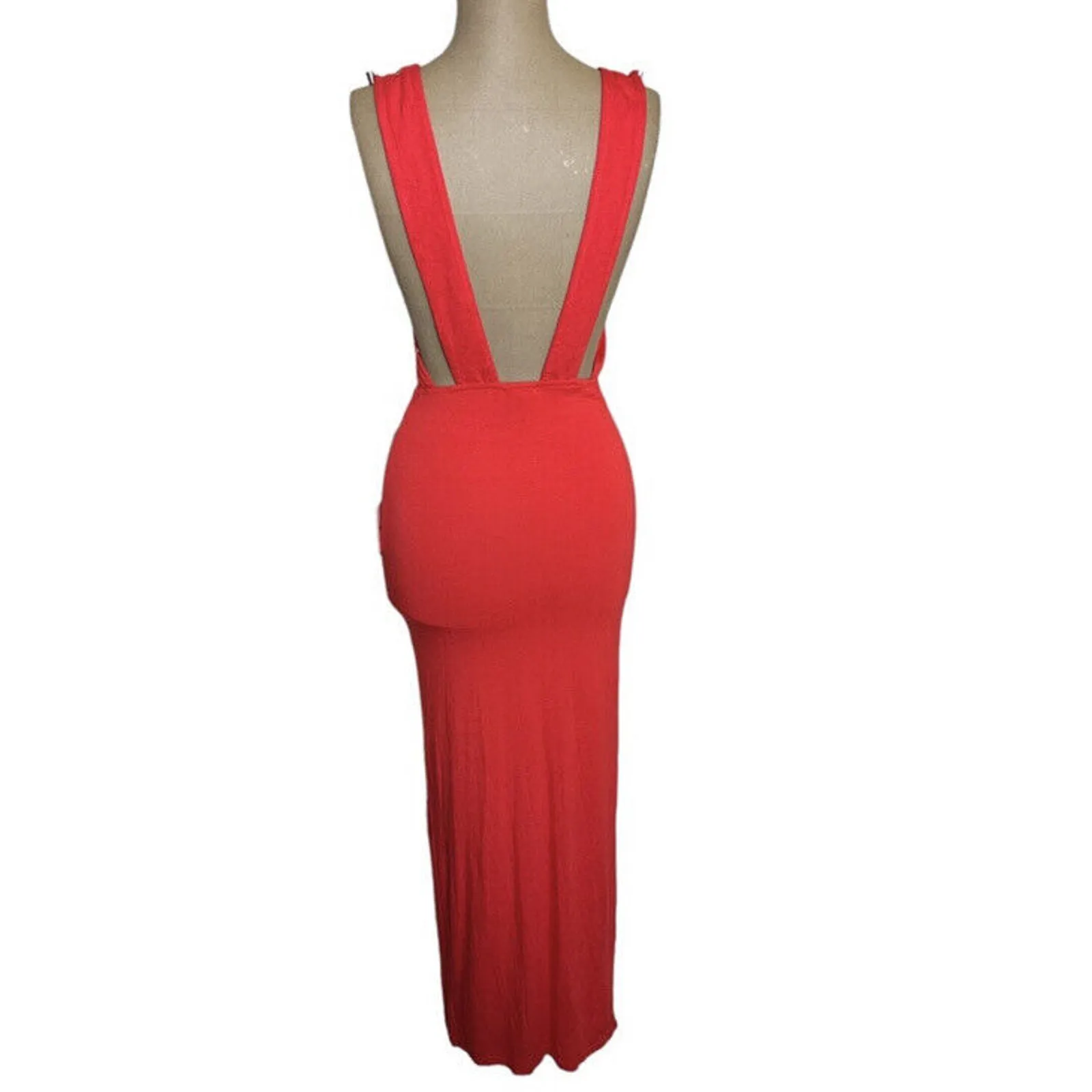 Superdown Maxi Dress Erika Red Deep V Jersey Stretch New - Image 8