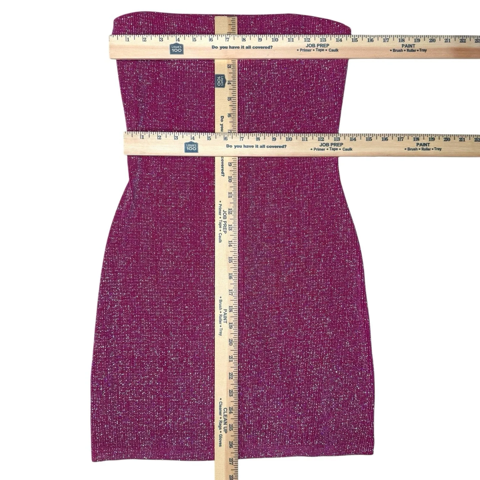 Vintage 90s Charlotte Russe Glittery Strapless Mini Dress L Pink Slinky Sexy USA - Image 5