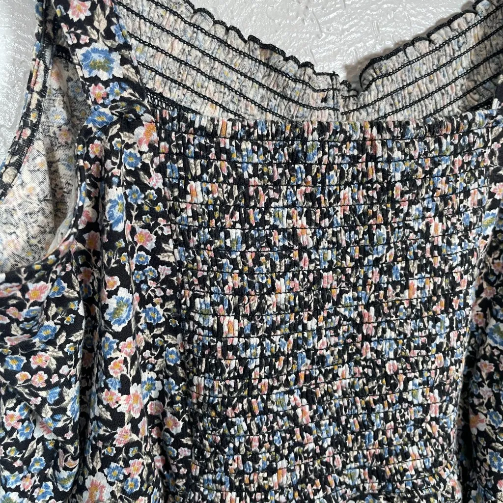 American Eagle Women L Blue Orange Floral Crop Tank Ruffle Boho Chic Country - Image 8